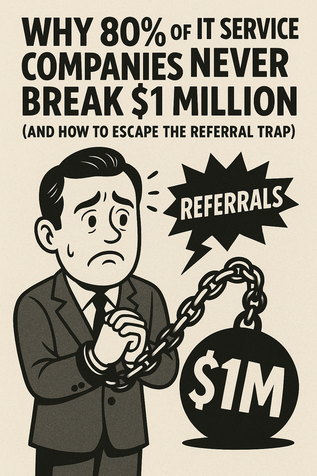 IT business owner reviewing LinkedIn and email marketing strategy to grow MSP beyond referrals and break through one million in revenue